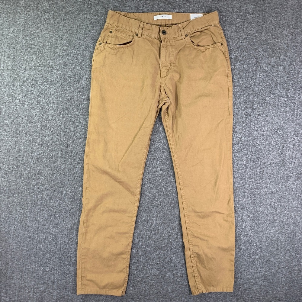 Billy Reid Linen Pants Men 33x30 Brown Slim Cut Modern Preppy Portugal